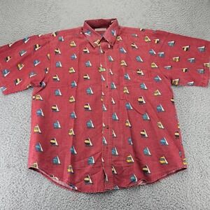 Bugle Boy Shirt Mens Large Red Vintage‎ Y2K Sailboat All Over Print Button Down